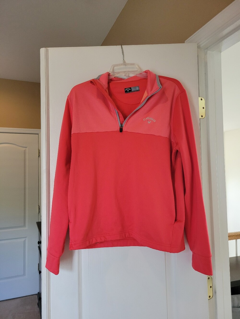Callaway Golf Pullover Womens Small S Pink Coral Colorblock Quarter Zip Athletic